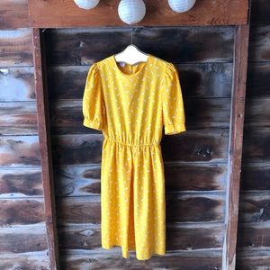 Vintage 1980s dress yellow abstract geometric Hufflepuff